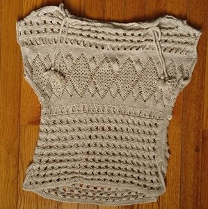 Chicos Sz 0 (Sz S) Open Knit Crochet Sweater Multi-Stitch Cold-Shoulder Pullover